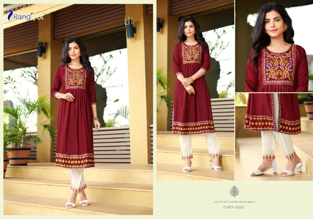 Rangjyot Mariya 3 Classic Heavy Ethnic Wear Rayon Kurti With Pant Collection