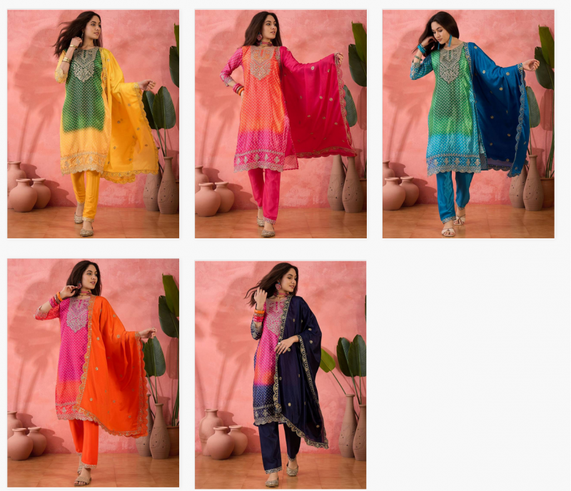 Color Set 8505 Chinon Silk Stylish Kurti Bottom With Dupatta Exporters In India