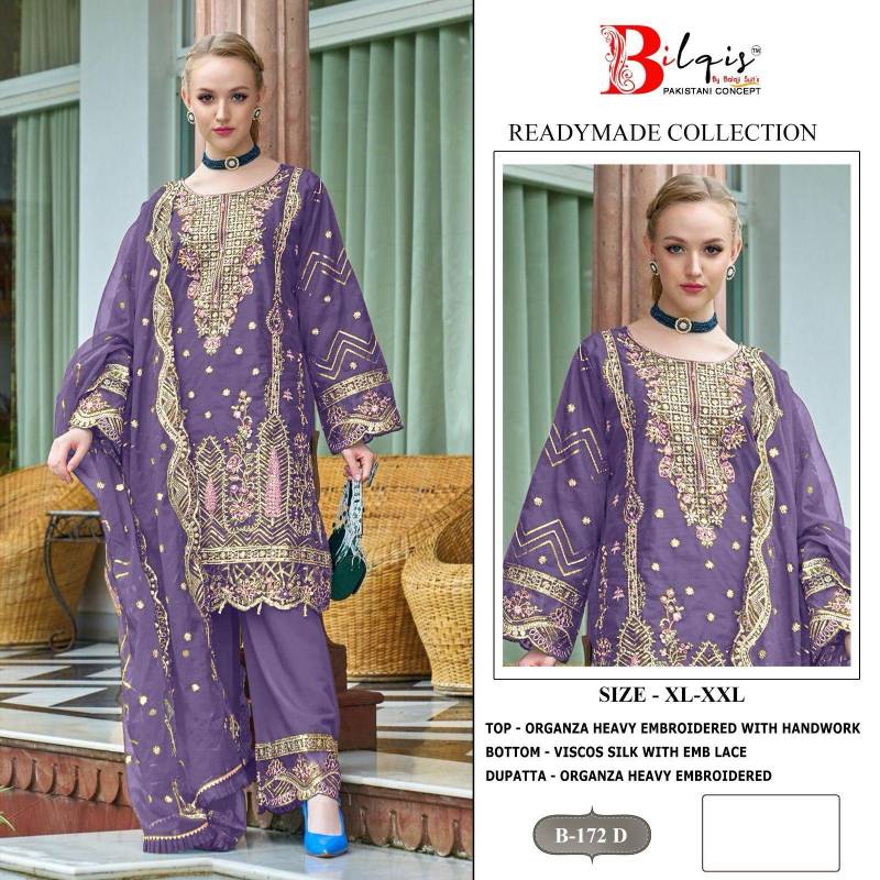 Bilqis B 172 Organza Pakistani Readymade Salwar Kameez Wholesale Market In Surat With Price