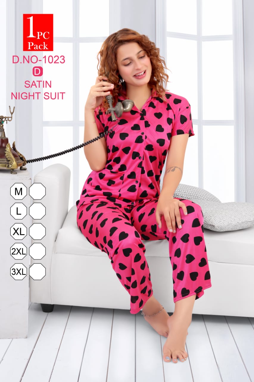 Finesta 1023  Satin Night Wear Fully Readymade With Half Sleeves Buttons Collar Style Comfortable Premium Western Collection
