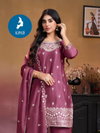 Garima By Kaya Chinon Straight Cut Kurti With Pant Dupatta Best Wholesale Shop In Surat