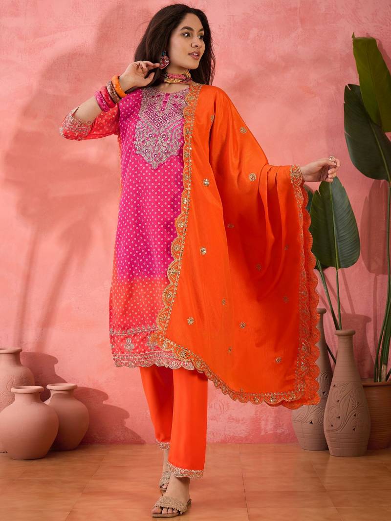 Color Set 8505 Chinon Silk Stylish Kurti Bottom With Dupatta Exporters In India
