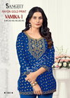 Vamika 1 By Sangeet Rayon Gold Print Embroidery Short Kurti Wholesalers In Surat
