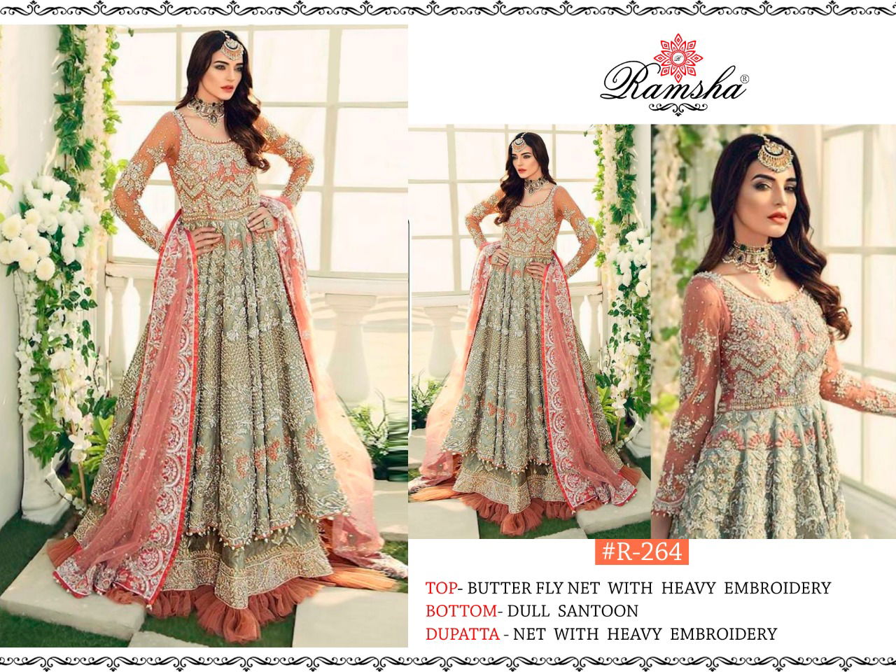 Ramsha R 262 to 264 Latest Designer Heavy Wedding Wear Butterfly Net With Embroidery Work Pakistani Salwar Suits Collection
