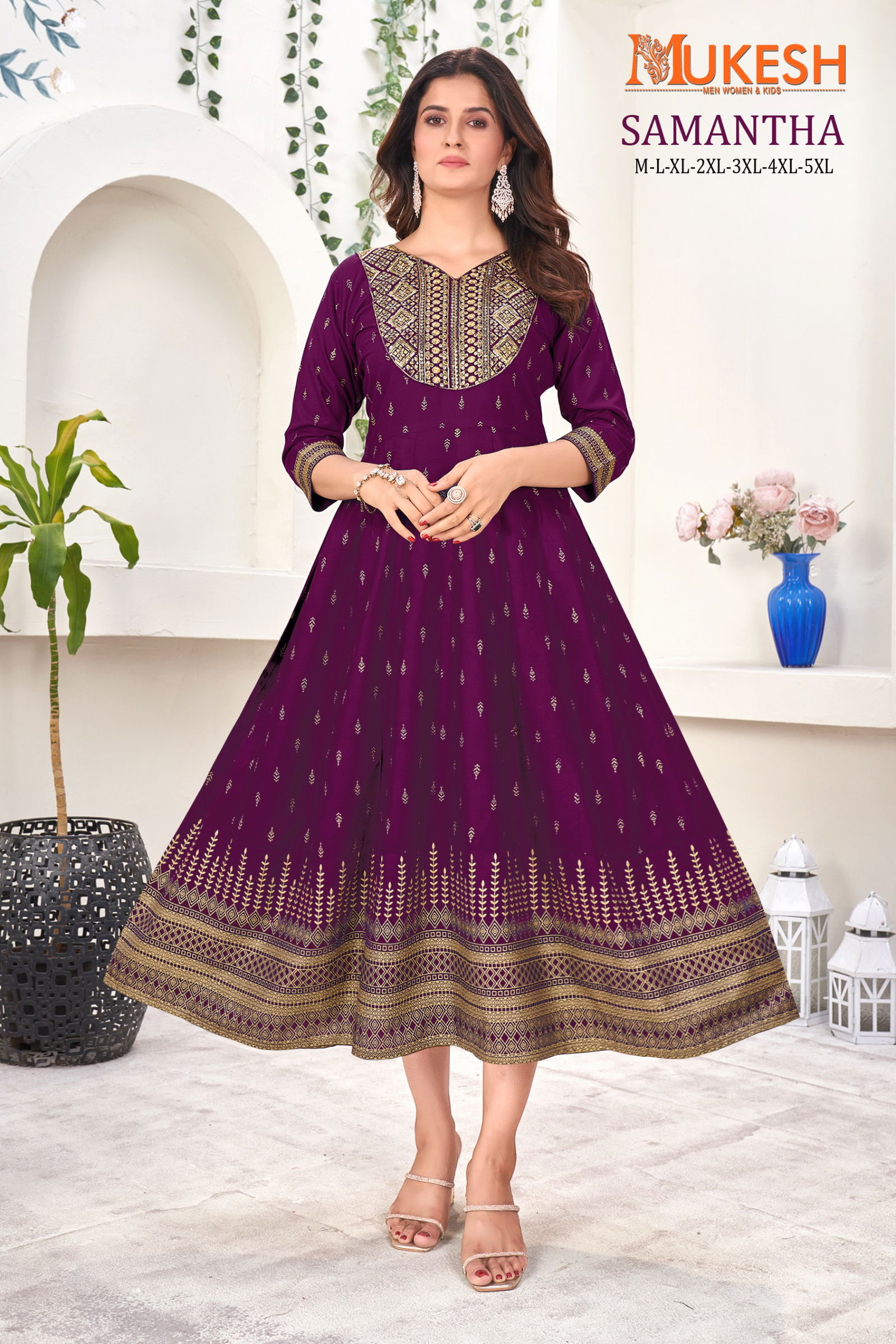 Samantha By Mukesh Rayon Embroidery Long Plus Size Kurtis Wholesalers In Delhi