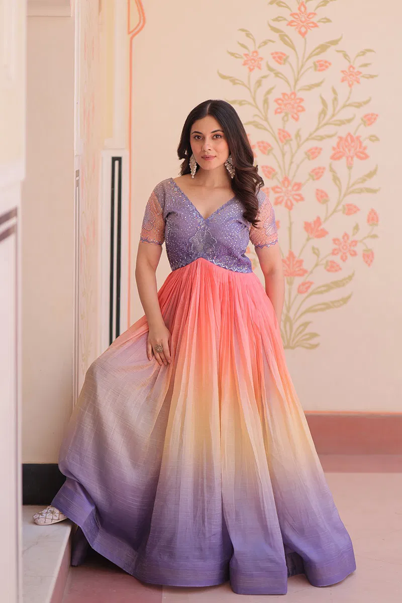 Jf 2482 Silk Crush Party Wear Readymade Gowns Wholesale Clothing Suppliers In India