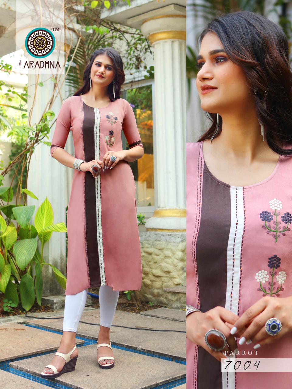Aradhna Parrot 7 Latest Designer Fancy Party Wear Embroidery And Manual  Work Kurti Collection