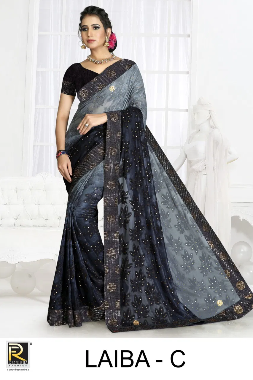 Ronisha Laiba Latest Fancy Designer Festive Wear Brasso Printed Diamond Work Sarees Collection
