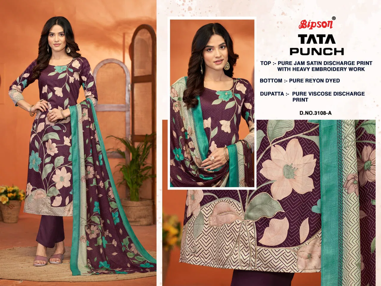 Tata Punch 3284 By Bipson Jam Satin Dress Material Orders In India
