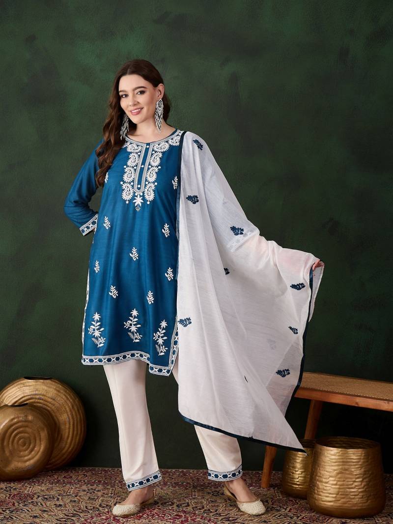Color Set 8501 Rayon Chikankari Kurti Bottom With Dupatta Wholesale Price In Surat