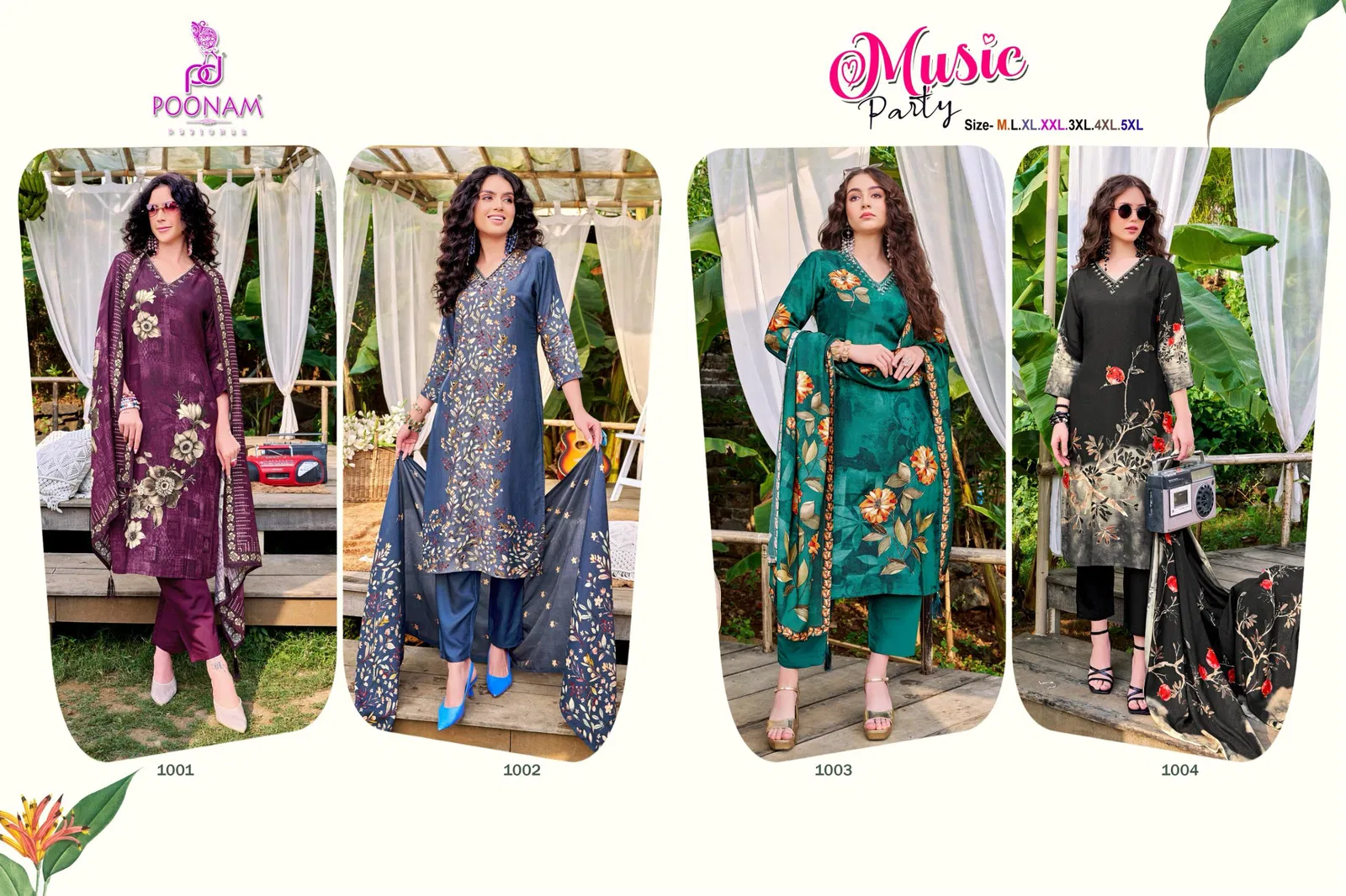 Music Party By Poonam Musline Kurti With Bottom Dupatta Surat Wholesale Market