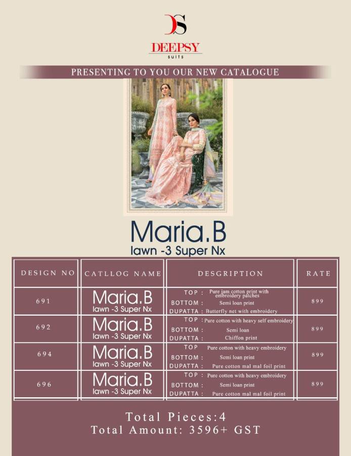 Maria B Lawn-3 Super Nx New Launch Of Heavy Designer Pakistani Salwar Suit With Heavy Embroidery Work