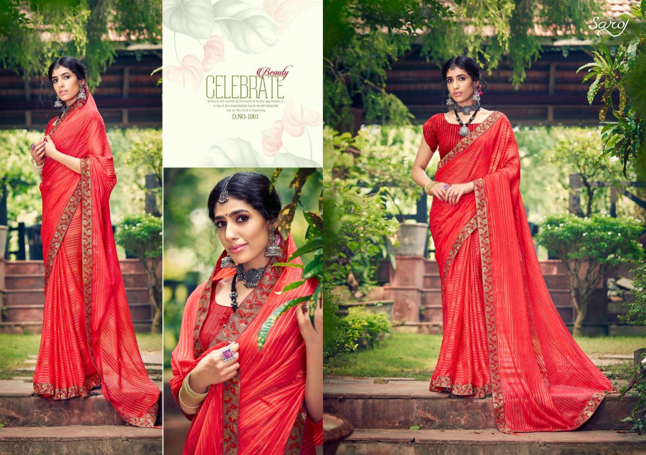 Saroj Sanwaree Weightless Georgette Satin Designer Party Wear Saree Collection
