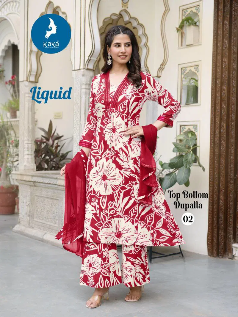 Liquid By Kaya Rayon Printed Kurti Pant With Dupatta Wholesalers Distributors In India