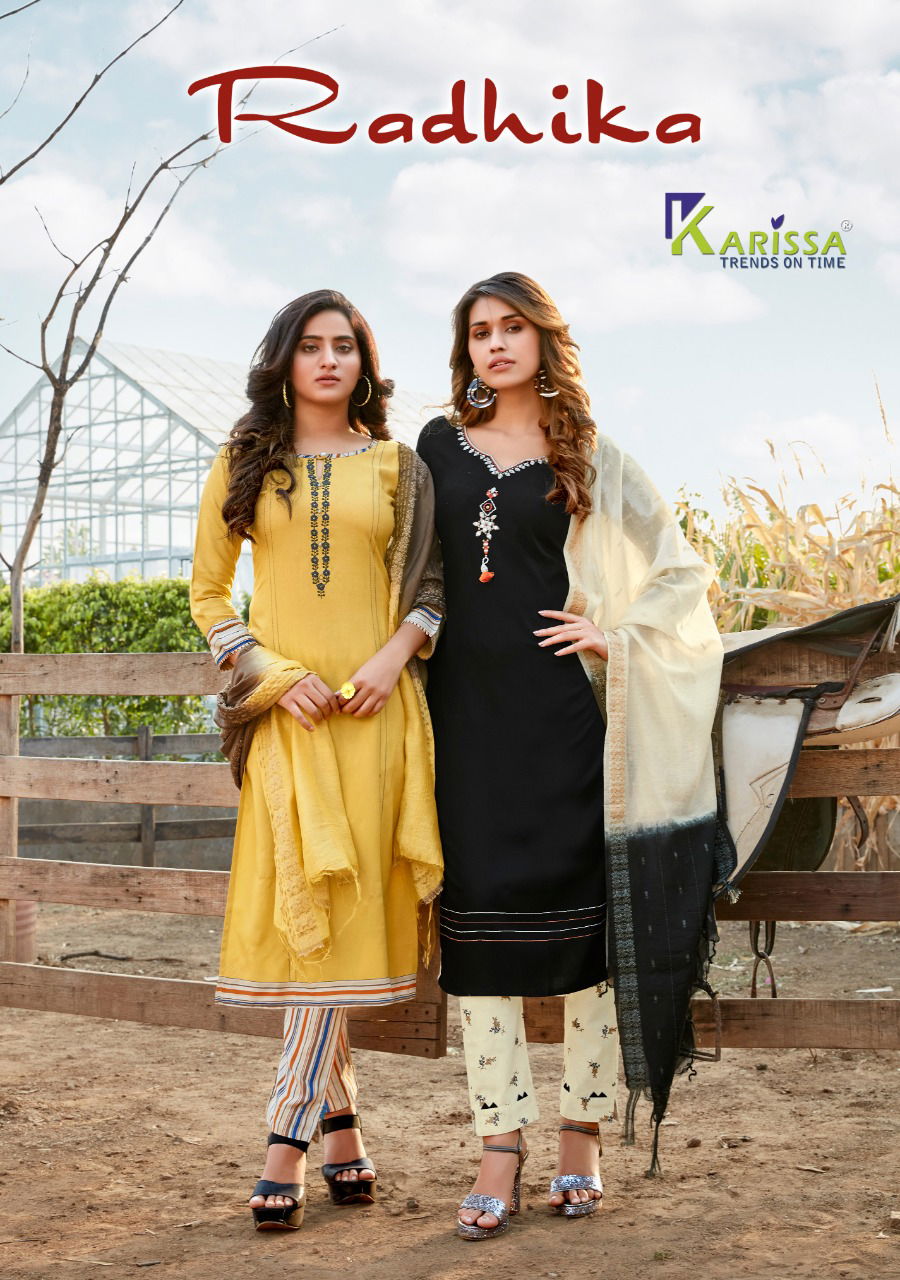 Karissa Radhika Latest  Fancy Designer Rayon Mirror Work Readymade Kurtis Collection
