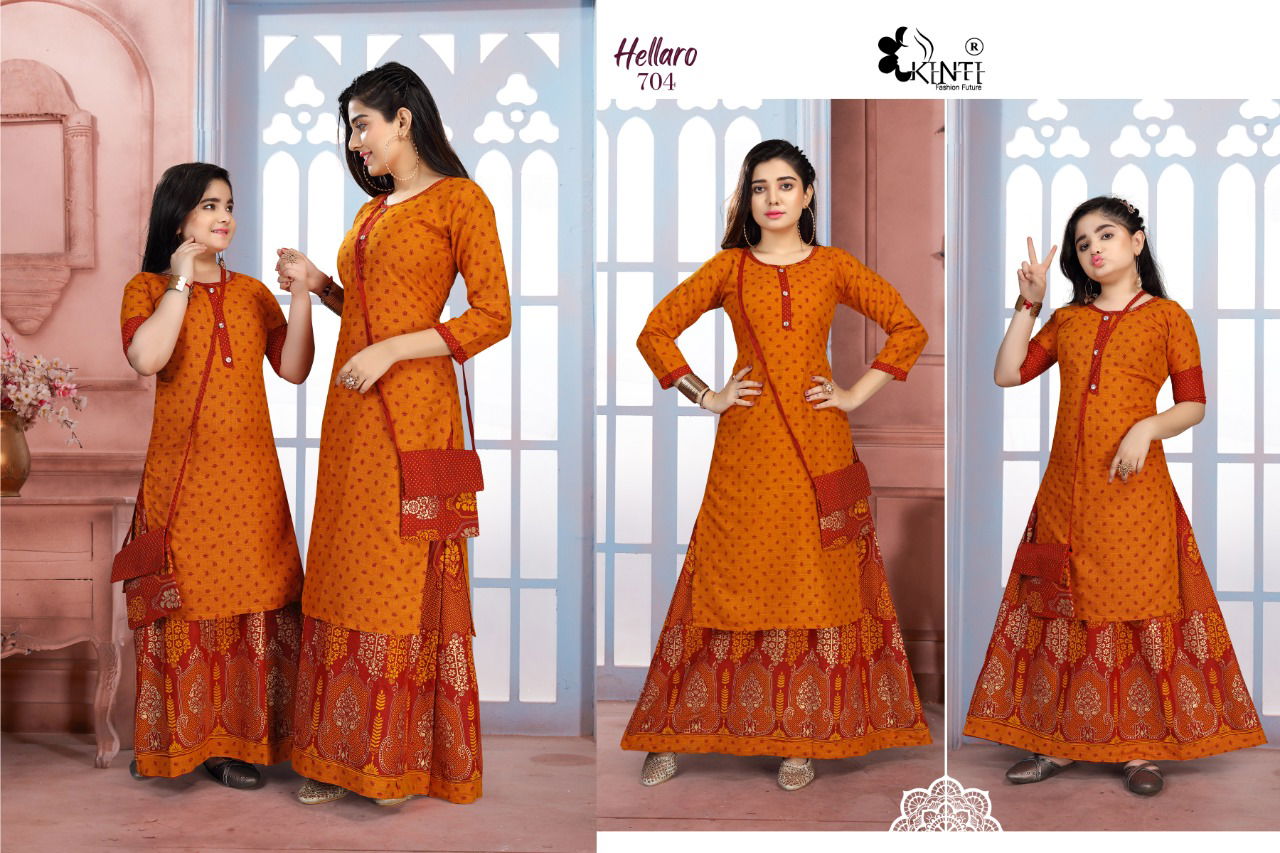 Kinti Hellaro 7 Designer Rayon Printed Kurti With Skirt Collection
