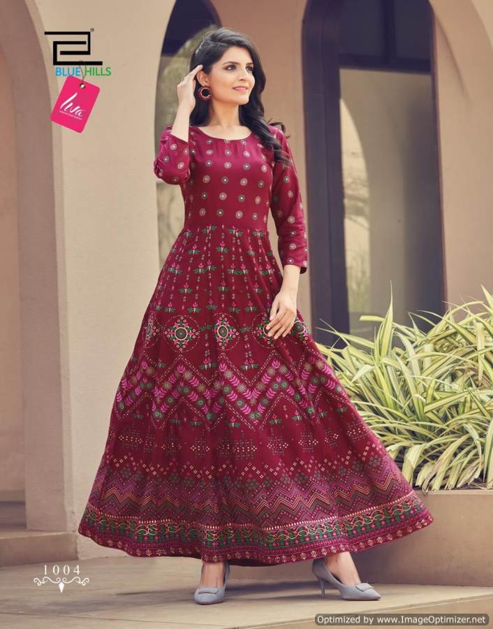 Blue Hills Festival Night 1 Fancy Ethnic Wear Anarkali Rayon Long Kurti Collection