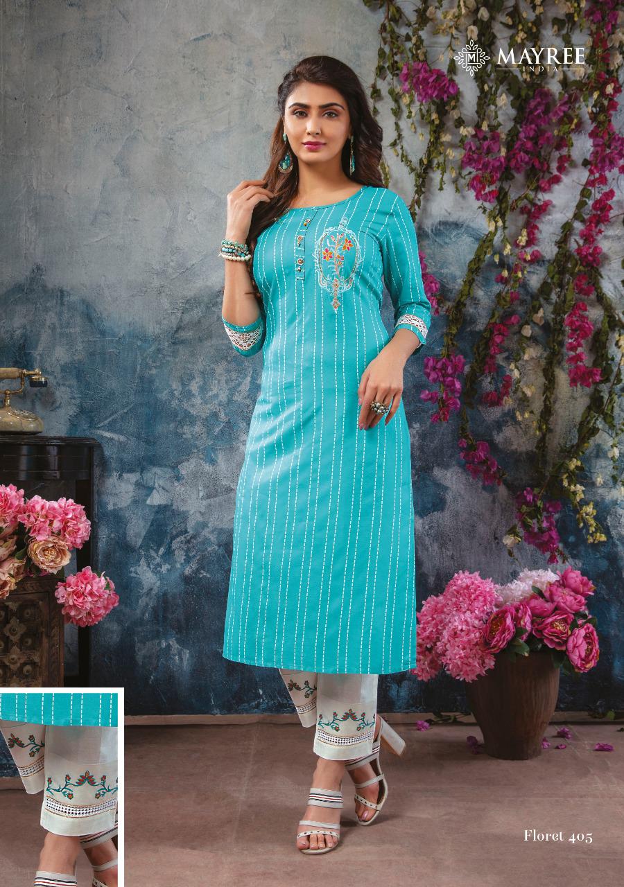 Mayree Floret 4 latest Fancy Designer Rayon Ethnic Wear Printed And Embroidery Worked Kurti With Bottom Collection