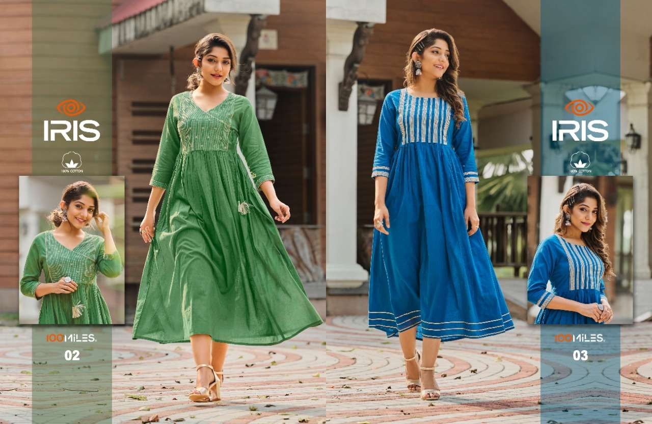 Iris By 100miles Pure Cotton Long Kurti Wholesale Market In Surat