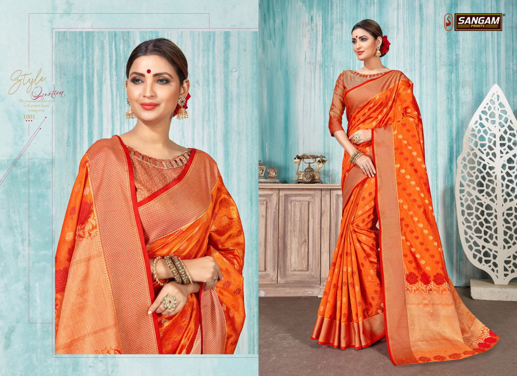 Sangam Madras Handloom Latest Deaigner Fancy Wedding Wear Printed Handloom Cotton Silk Sarees Collection
