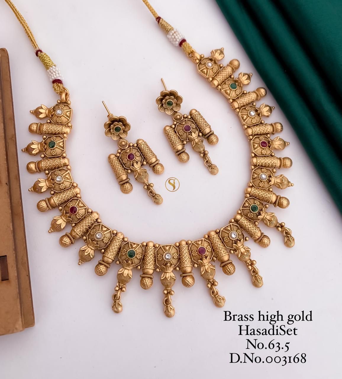 Brass High Gold Designer Hasadi Set 3 Necklace With Earrings Catalog