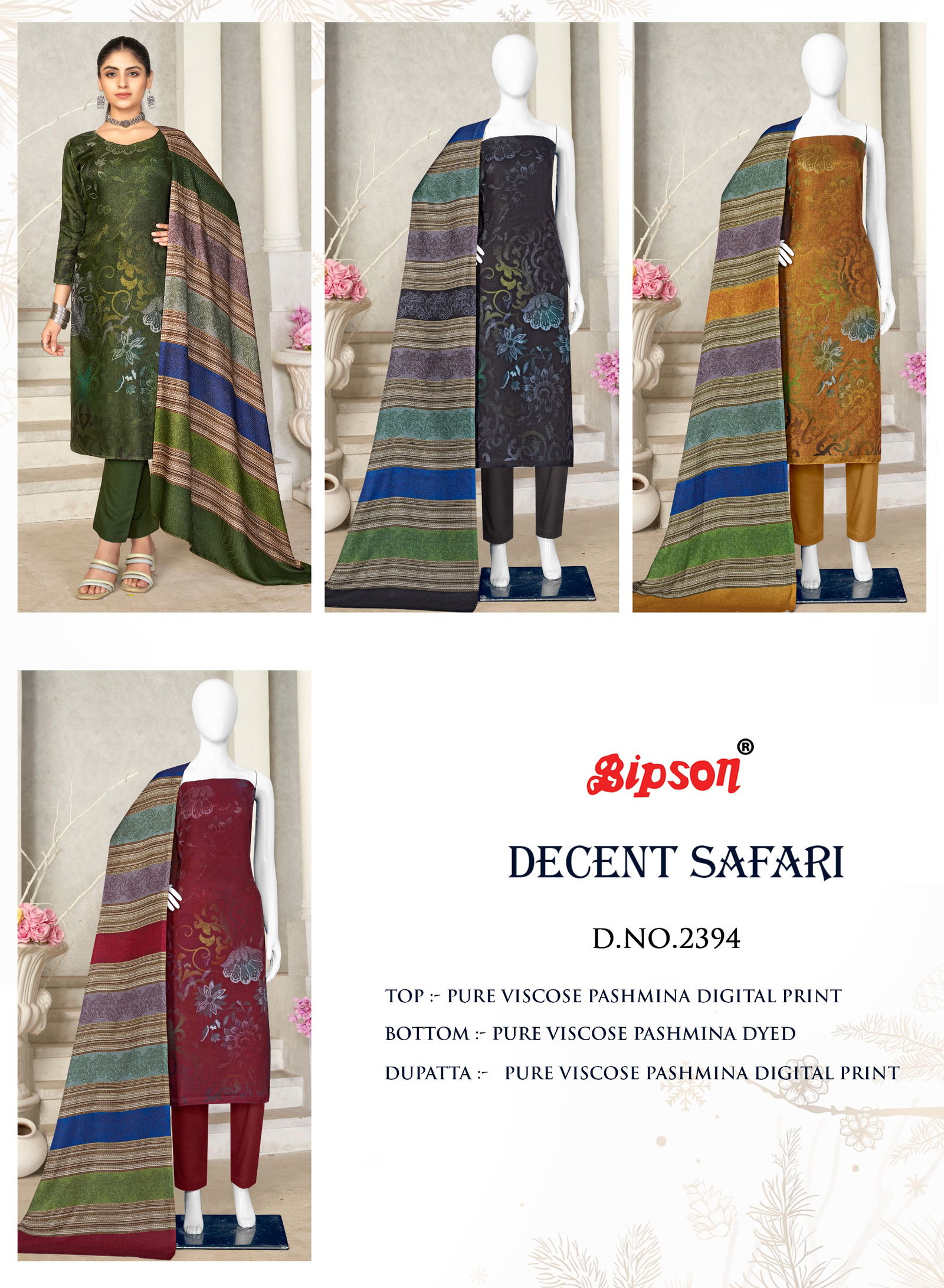 Bipson Decent Safari 2394 Printed Pashmina Dress Material Catalog
