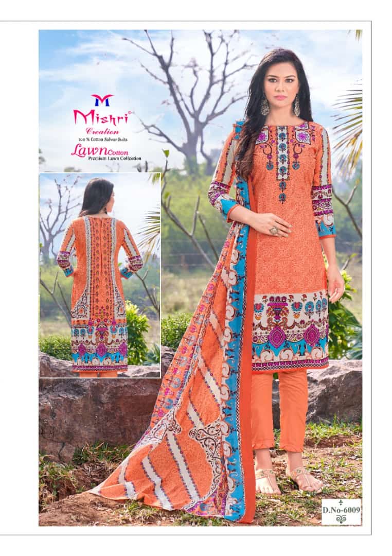 Mishri Lawn Cotton 6 Latest fancy Designer Casual Regular Wear Printed Cotton Karachi Dress Material Collection
