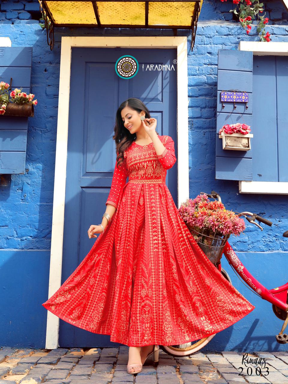 Aradhna Riwaaz 2 Fancy Festive  Wear Anarkali Rayon Printed Long Kurtis Collection