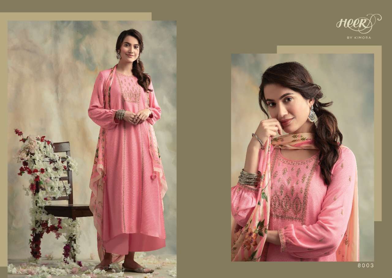 Kimora Heer Bahaar Latest Designer Casual Wear Diamond Spun Wool  Dyed Fabric With Embroidery Work Dress Collection 