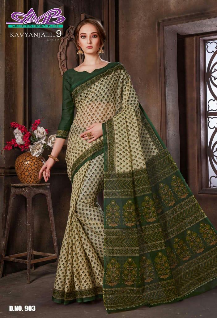 AB Kavyanjai - 9 Designer Printed Daily Wear Cotton Sarees Collection 