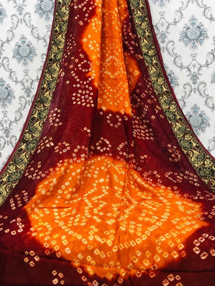 Flower Border Bandhej Casual Wear Art Silk Designer Saree Collection
