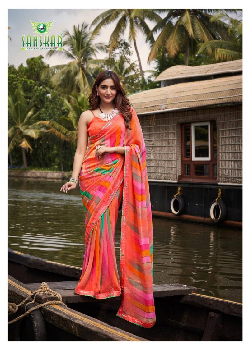 Sangeet By Sanskar Bember Georgette Embroidered Saree Wholesale Online