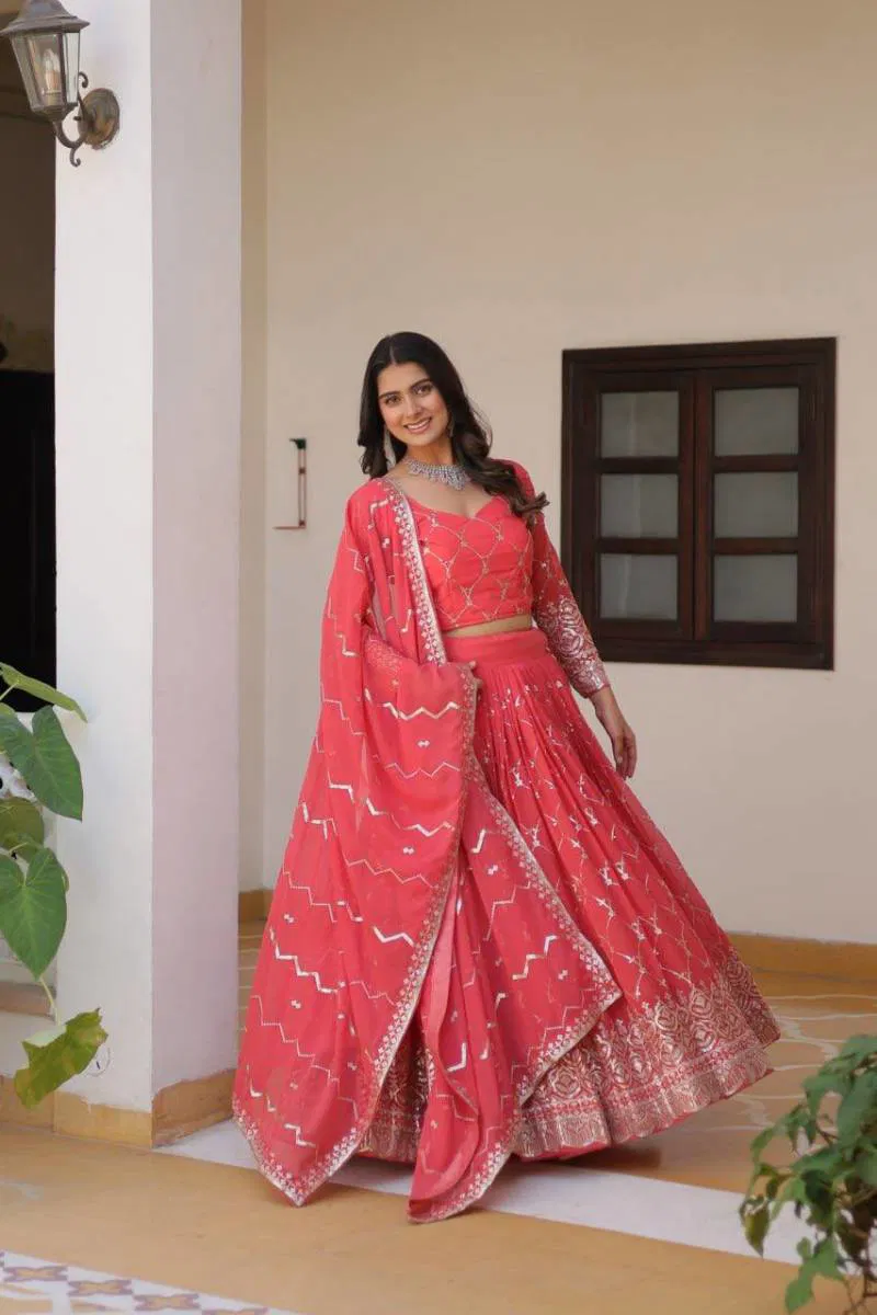 Sn 2335 Designer Embroidered Georgette Lehenga Choli Wholesale In India
