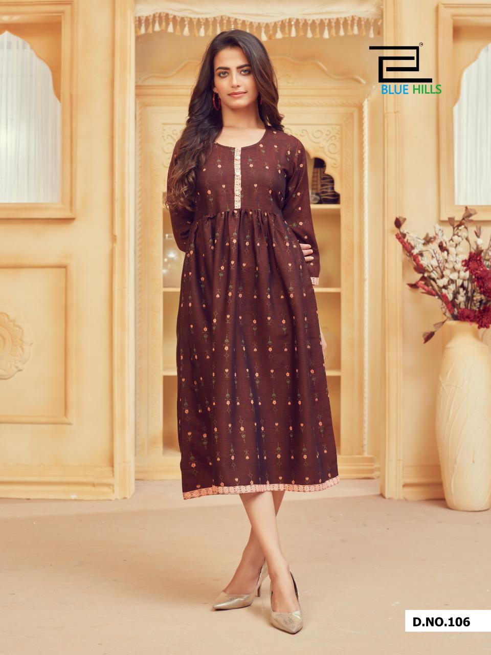 Blue Hills Velly 1 Designers Printed Ethnic Wear Rayon Kurtis Collection

