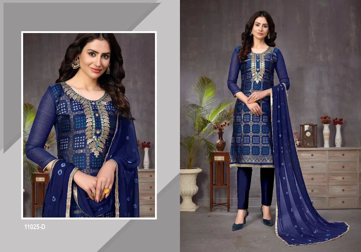 Vandana 3 Latest Fancy Regular Casual Wear Churidar Banarasi jacquard Dress Material Collection
