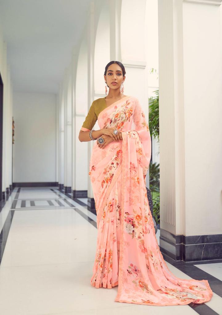 Kashvi Arth Silk Latest fancy regular Casual Wear Printed Georgette With Border Saree Collection
