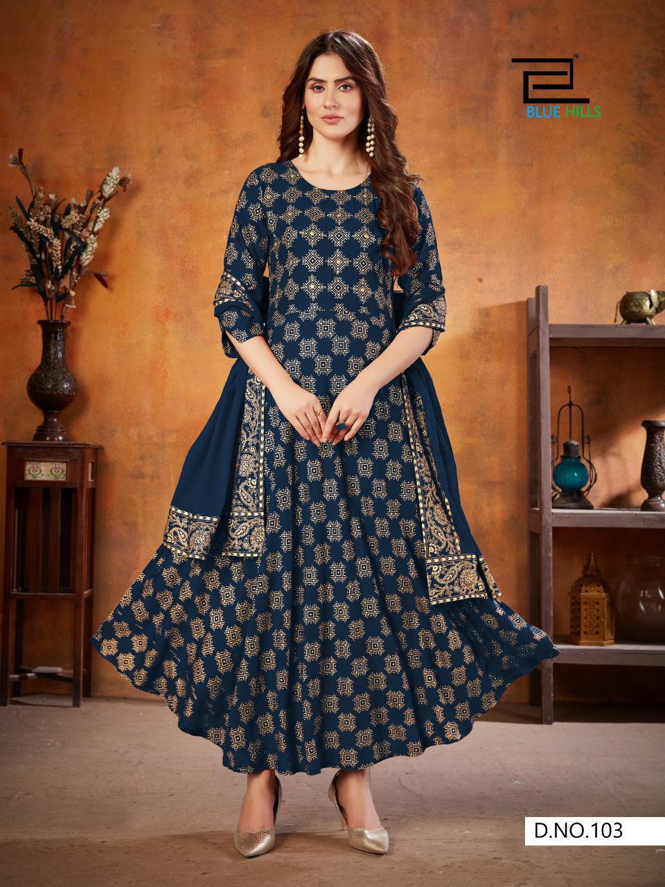 Blue Hilss Soul Mate 3 Rayon Festive Wear Long Kurti With Dupatta Collection