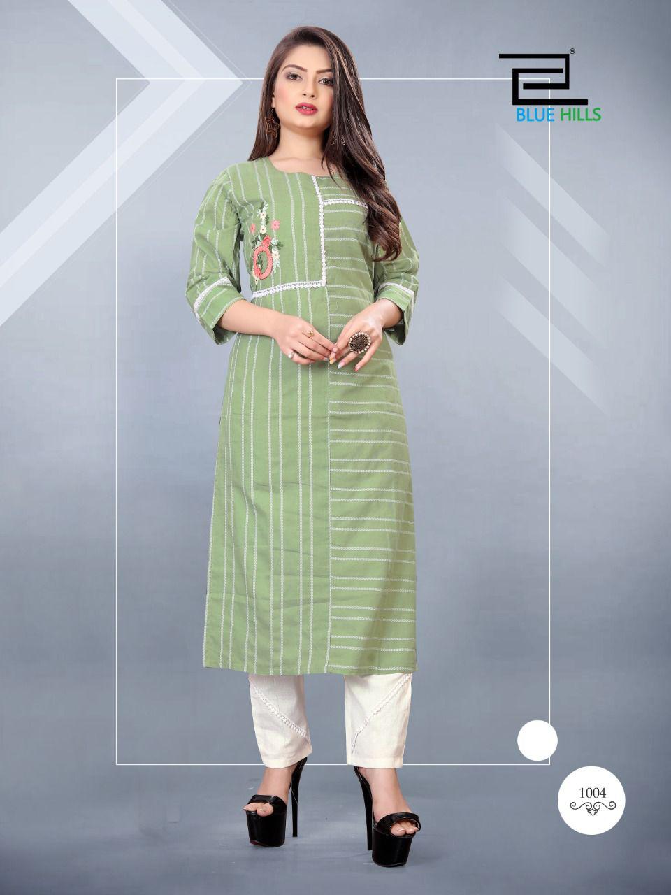 Blue Hills Orchid Casual Wear Cotton Jacquard Designer Kurti With Pant Latest Collection

