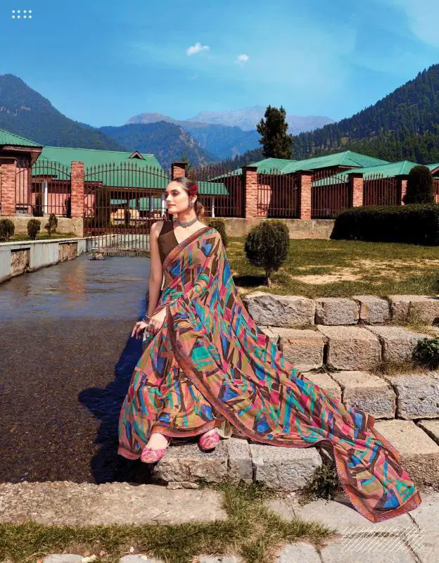 Sadhna By Sanskar  Printed Georgette Sarees Wholesale Price In Surat