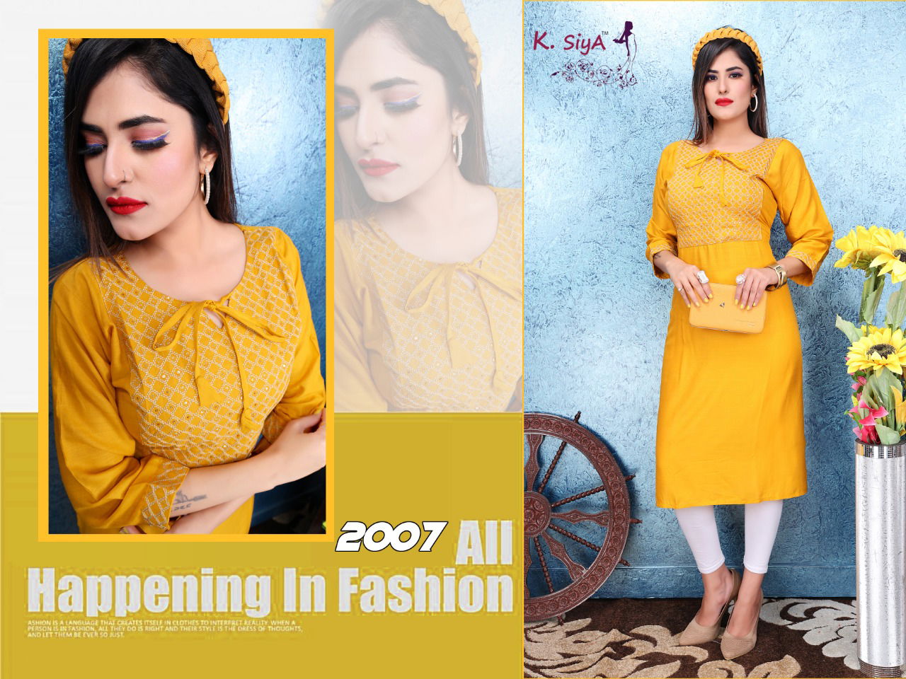 K Siya Saffron Rayon latest fancy Regular Casual Wear Designer Kurtis Collection

