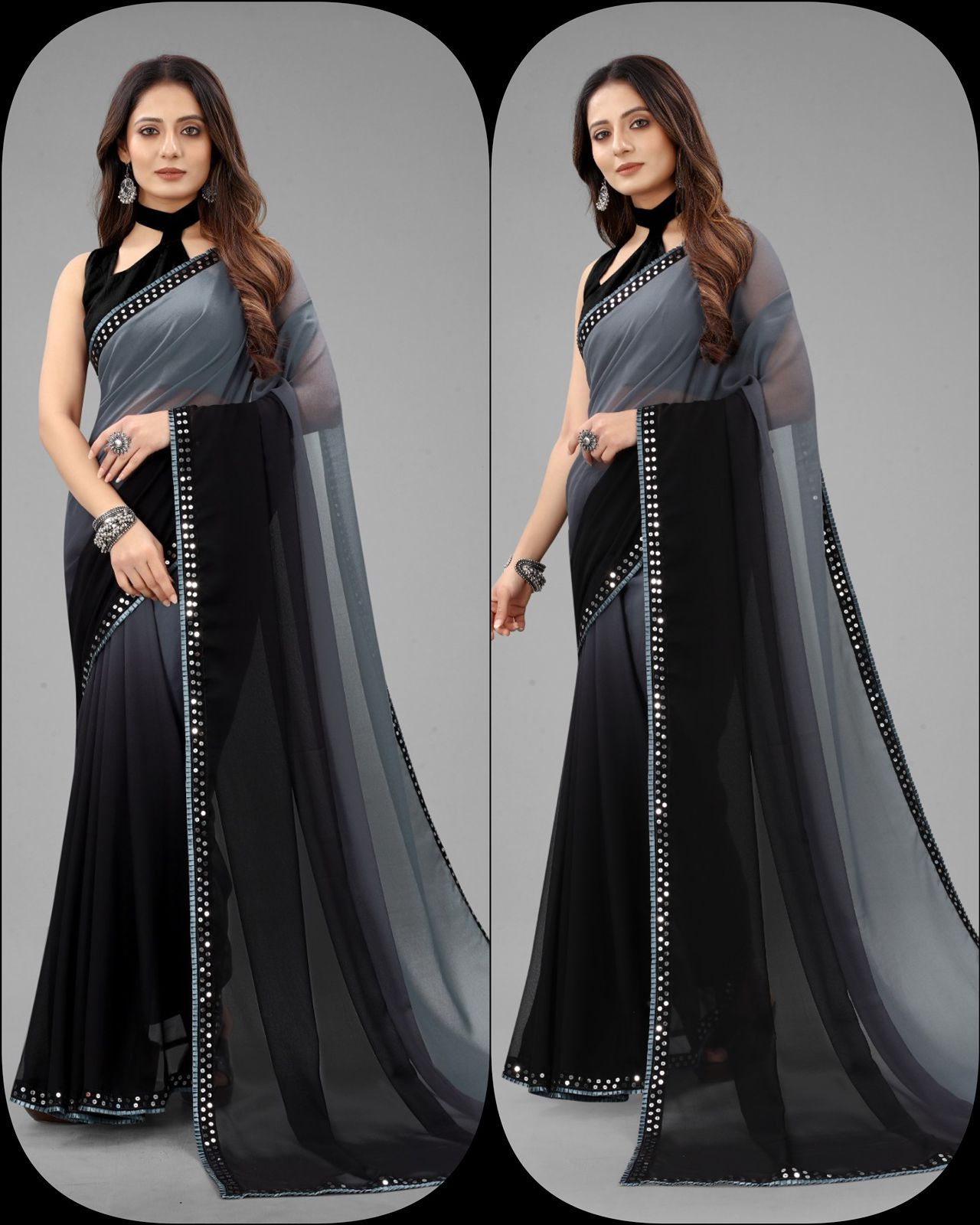 Aab Georgette Two Shaded Sequence Wholesale Saree in India