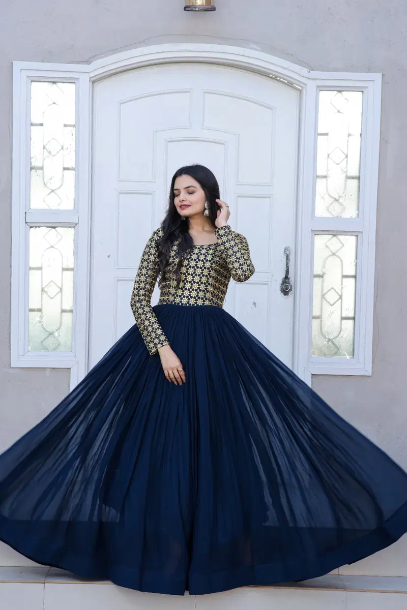 KA 1034 Long Faux Blooming Anarkali Gown Catalog