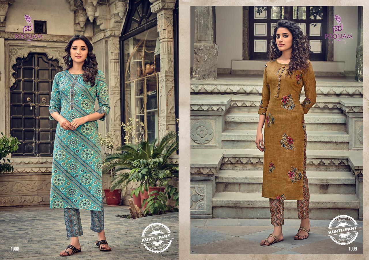 Poonam Aarna Fancy Ethnic Wear Rayon Printed Kurtis With Bottom Collection
