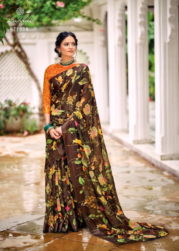 Kashvi Flora Sonakshi Satin Patta Fancy Ethnic Wear Chiffon Printed Saree Collection
