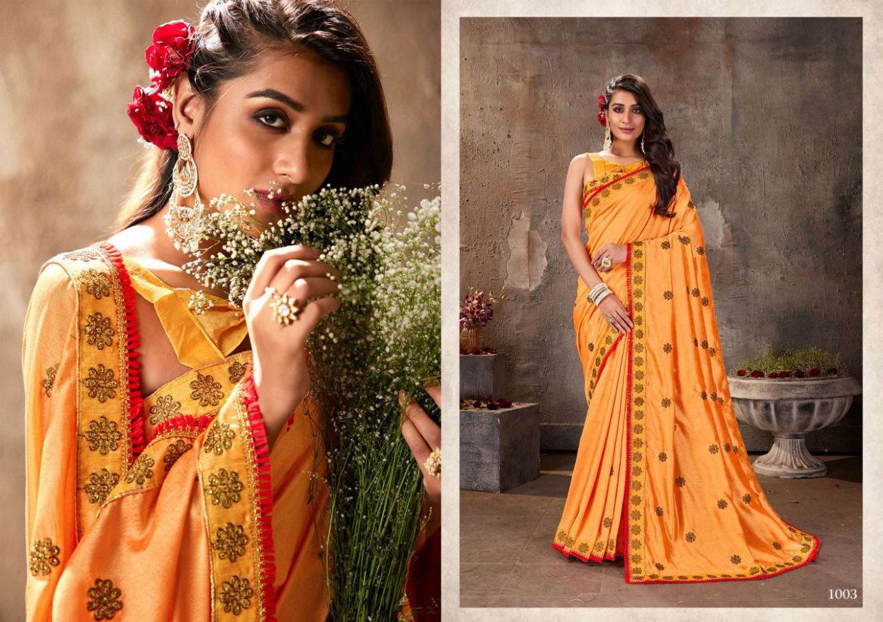 Saroj Lamha Designer Festive Wear Fancy Dyed Vichitra Silk Saree Collection
