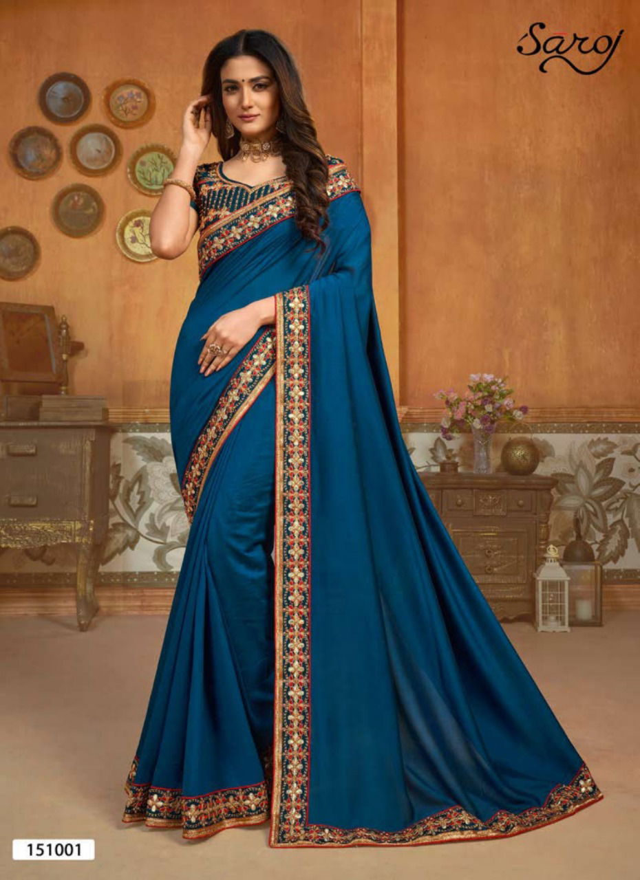Saroj Hast Kala Latest Designer Beautiful Bordered Wedding Wear Vichitra Silk Saree Collection
