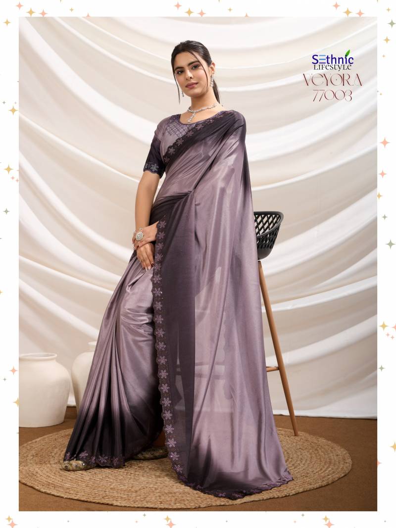 Sethnic Veyora Ombre Dyed Crepe Dual Tone Stone Work Saree Wholesale Price In Surat