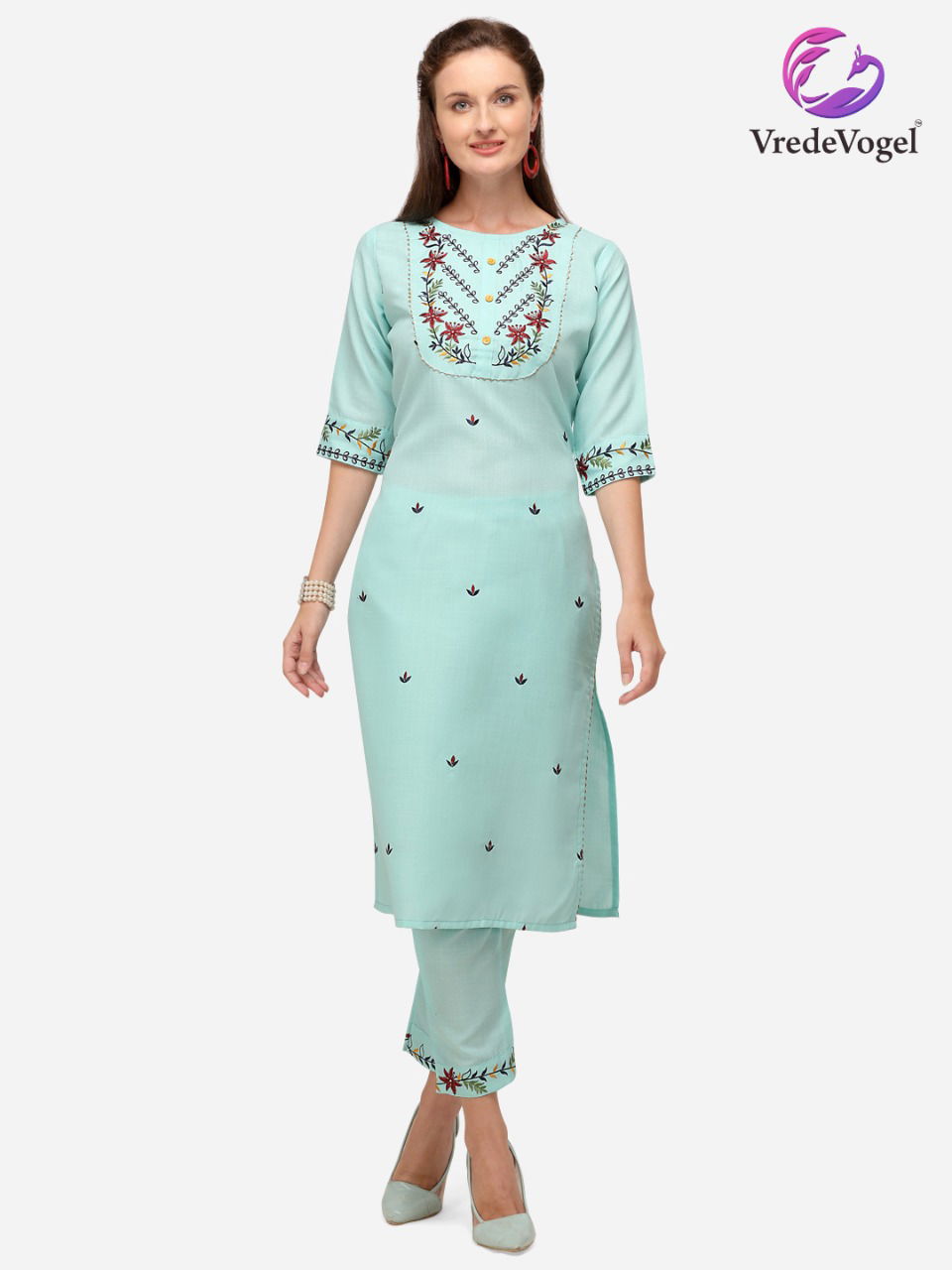 Vv Rasam Cotton Embroidery Work Fancy Ethnic Wear Kurti With Bottom Collection

