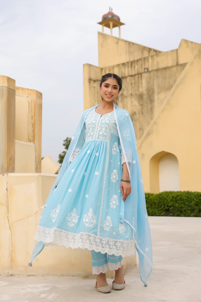 Tanyaa P 116 Lucknowi Cotton Kurti Bottom With Dupatta Exporters In India