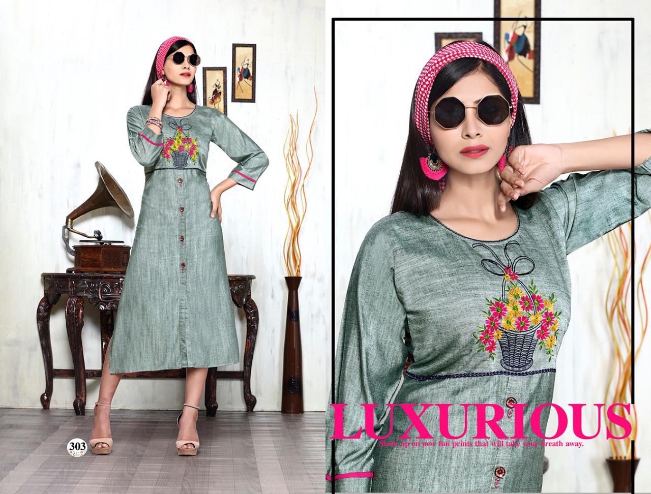 Trendy Melody 2 Heavy Rayon Hot Fix Butta Work Latest Designer Party Wear Stylish Kurtis Collections